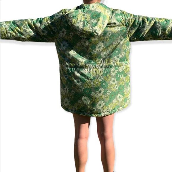 Zara Green Floral Puffer Hooded Jacket Size Medium/Large - Picture 11 of 12
